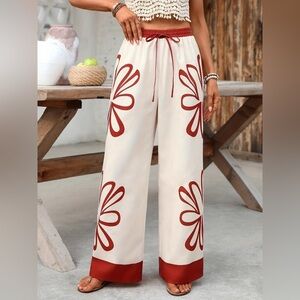 Floral Drawstring Wide Leg Pants
